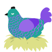 A turquoise and blurple chicken with a lace pattern
