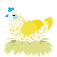 A white and yellow chicken with a speckle pattern