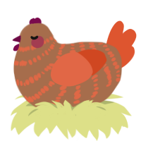 Ribeye Steak, a brown and vermilion chicken with a bar pattern