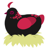 A sable and crimson chicken with a neck-speckle pattern