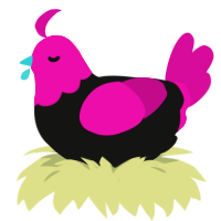 Chroma gun, a black and fuchsia chicken with a head pattern