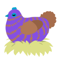 A blurple and brown chicken with a bar pattern