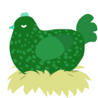 A leaf and viridian chicken with a speckle pattern