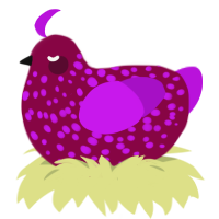 A maroon and amethyst chicken with a speckle pattern