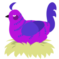 A amethyst and indigo chicken with a half-bar pattern