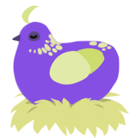 A blurple and lemon chicken with a neck-speckle pattern