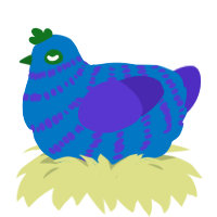Tide, a sapphire and indigo chicken with a bar pattern