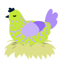 Fizzy, a lime and lilac chicken with a speckle pattern