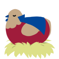 A crimson and beige chicken with a head pattern