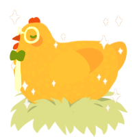 squishy, a orange and ochre chicken with a speckle pattern