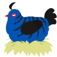 A ultramarine and sable chicken with a half-bar pattern