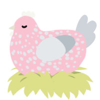 A rose and mist chicken with a speckle pattern