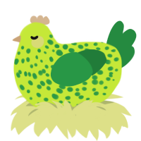A lime and viridian chicken with a speckle pattern