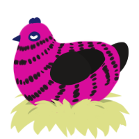 A fuchsia and sable chicken with a bar pattern