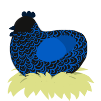 A black and ultramarine chicken with a double-lace pattern