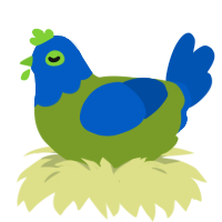 A chartreuse and ultramarine chicken with a head pattern