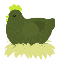 Bobby, a olive chicken with a speckle pattern