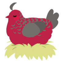 A crimson and grey chicken with a half-lace pattern