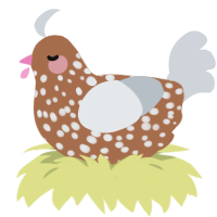 A brown and mist chicken with a speckle pattern