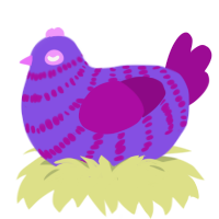 A blurple and plum chicken with a bar pattern