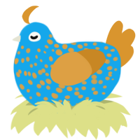 A sky and orange chicken with a speckle pattern