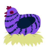 Blueberry, a blurple and tumblr chicken with a bar pattern