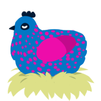 A sapphire and fuchsia chicken with a speckle pattern