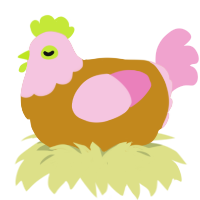 A ochre and pink chicken with a head pattern