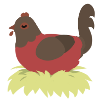 A red and bark chicken with a head pattern