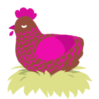 A russet and fuchsia chicken with a lace pattern