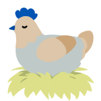A silver and beige chicken with a head pattern