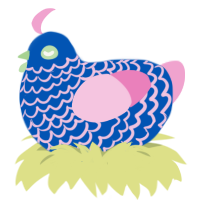 Madoka, a ultramarine and pink chicken with a lace pattern