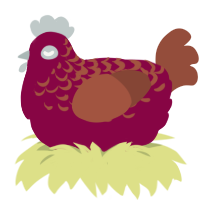 A maroon and russet chicken with a half-lace pattern