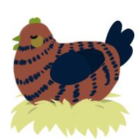 A russet and tumblr chicken with a bar pattern