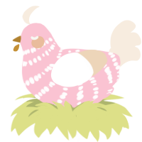 A rose and cream chicken with a bar pattern