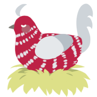 Candy Cane, a crimson and mist chicken with a bar pattern