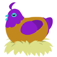 Haloween, a ochre and violet chicken with a head pattern