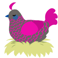 Brain matter, a grey and fuchsia chicken with a lace pattern