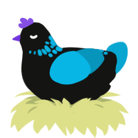 A black and cerulean chicken with a neck-speckle pattern