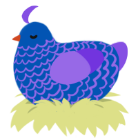 A ultramarine and blurple chicken with a lace pattern