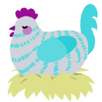 A mist and aqua chicken with a bar pattern
