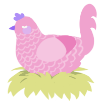 A pink chicken with a lace pattern