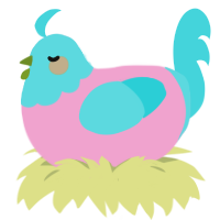 A pink and aqua chicken with a head pattern