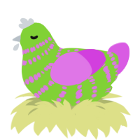 A grass and orchid chicken with a bar pattern