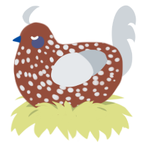 Head Empty, a russet and mist chicken with a speckle pattern