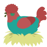 Juice, a turquoise and red chicken with a head pattern
