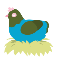 A cerulean and olive chicken with a head pattern