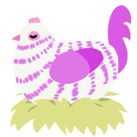 A white and orchid chicken with a bar pattern