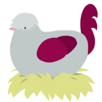 A silver and maroon chicken