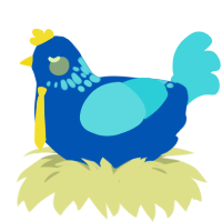 A ultramarine and aqua chicken with a neck-speckle pattern